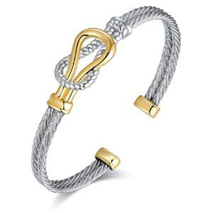 Twisted Cable Wire Cuff Bracelet (Two Tone)